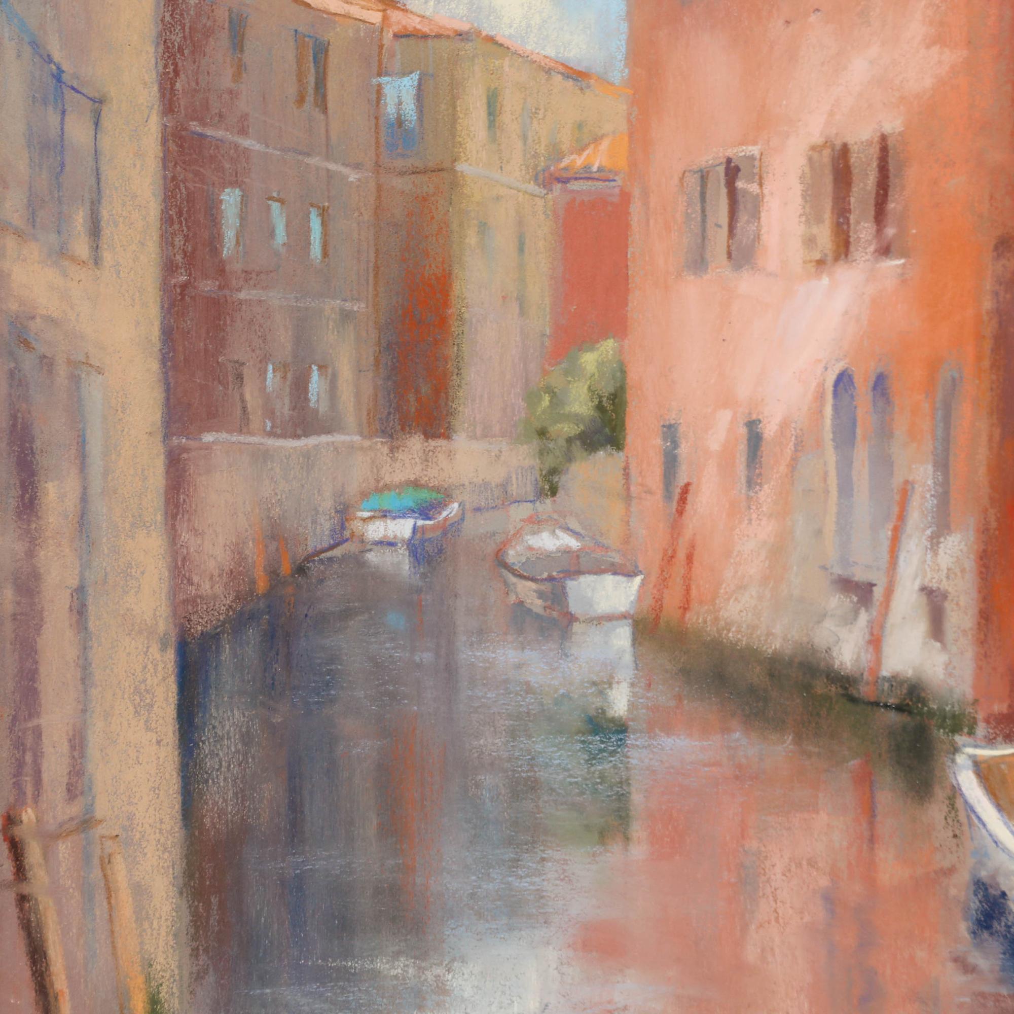 Jane Lampard - Pastel contemporain encadré, Canal latéral, Dorsoduro en vente 3