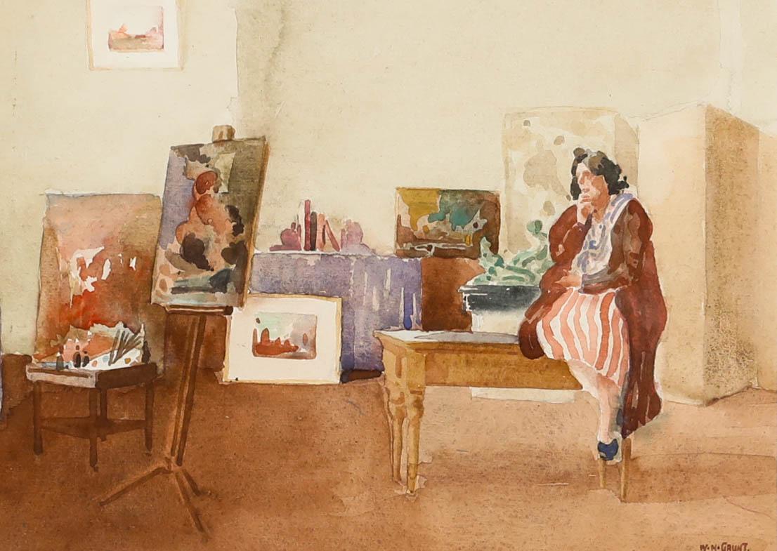 William Norman Gaunt (1918-2001) - Framed Watercolour, The Artist's Studio For Sale 1