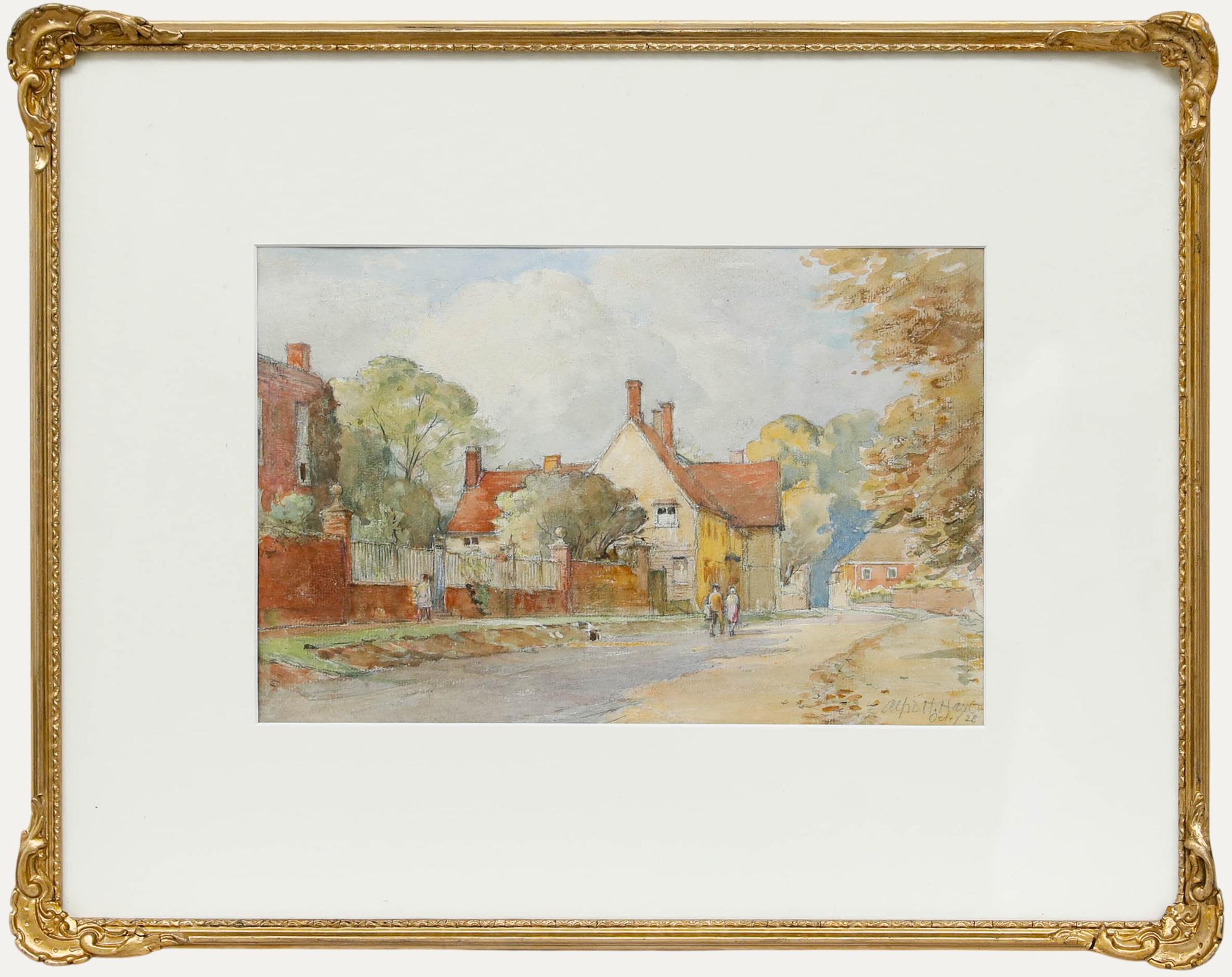 Unknown Landscape Art – Alfred Henry Hart (1866-1953) - Gerahmtes Aquarell, Ein Herbsttag