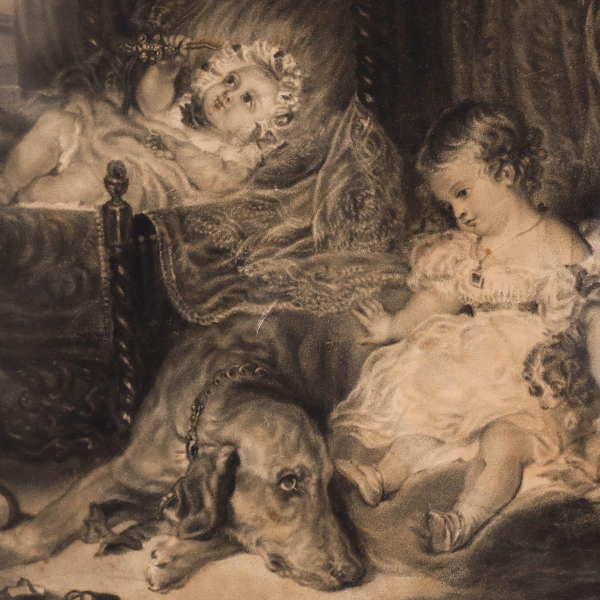 Miss Greenway - Dibujo al carboncillo del siglo XIX, Retratos de los hijos de una amiga - Figurative Art Beige de Unknown