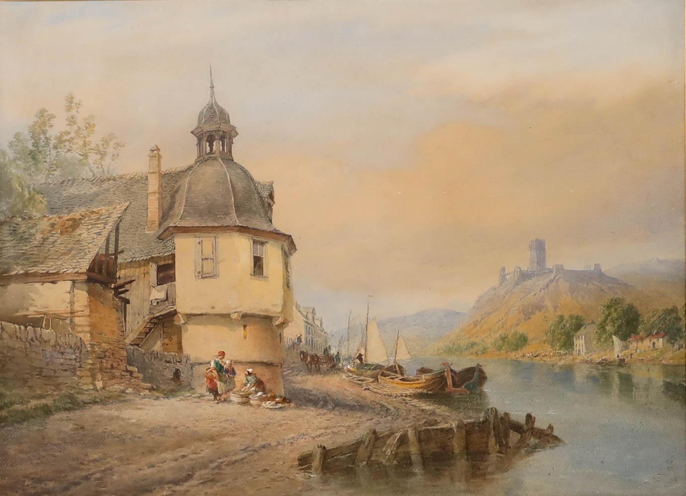 Thomas Robins (1810-1880) - Acquerello della metà del XIX secolo, Sul Reno - Art di Thomas Sewell Robins