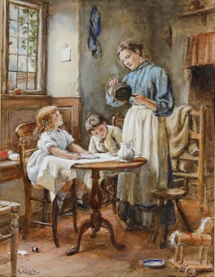 Joseph Clark (1834-1926) - Framed Watercolour, Mother's Cooking