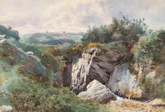 Francis G. Coleridge (1838-1923)- Framed Watercolour, Sheep Grazing near a Gorge