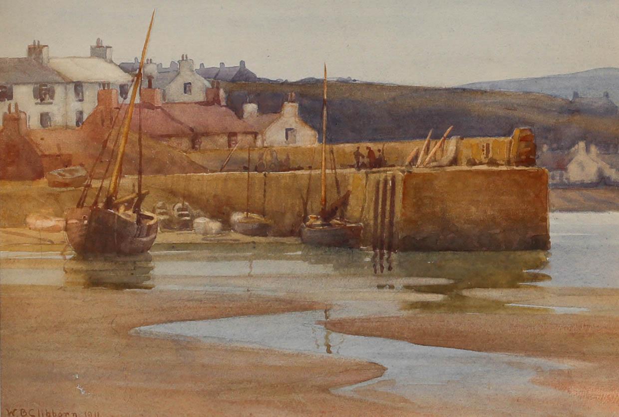 William Barclay Clibborn - Framed 1911 Watercolour, The Harbour Jetty, Low Tide - Art by Unknown