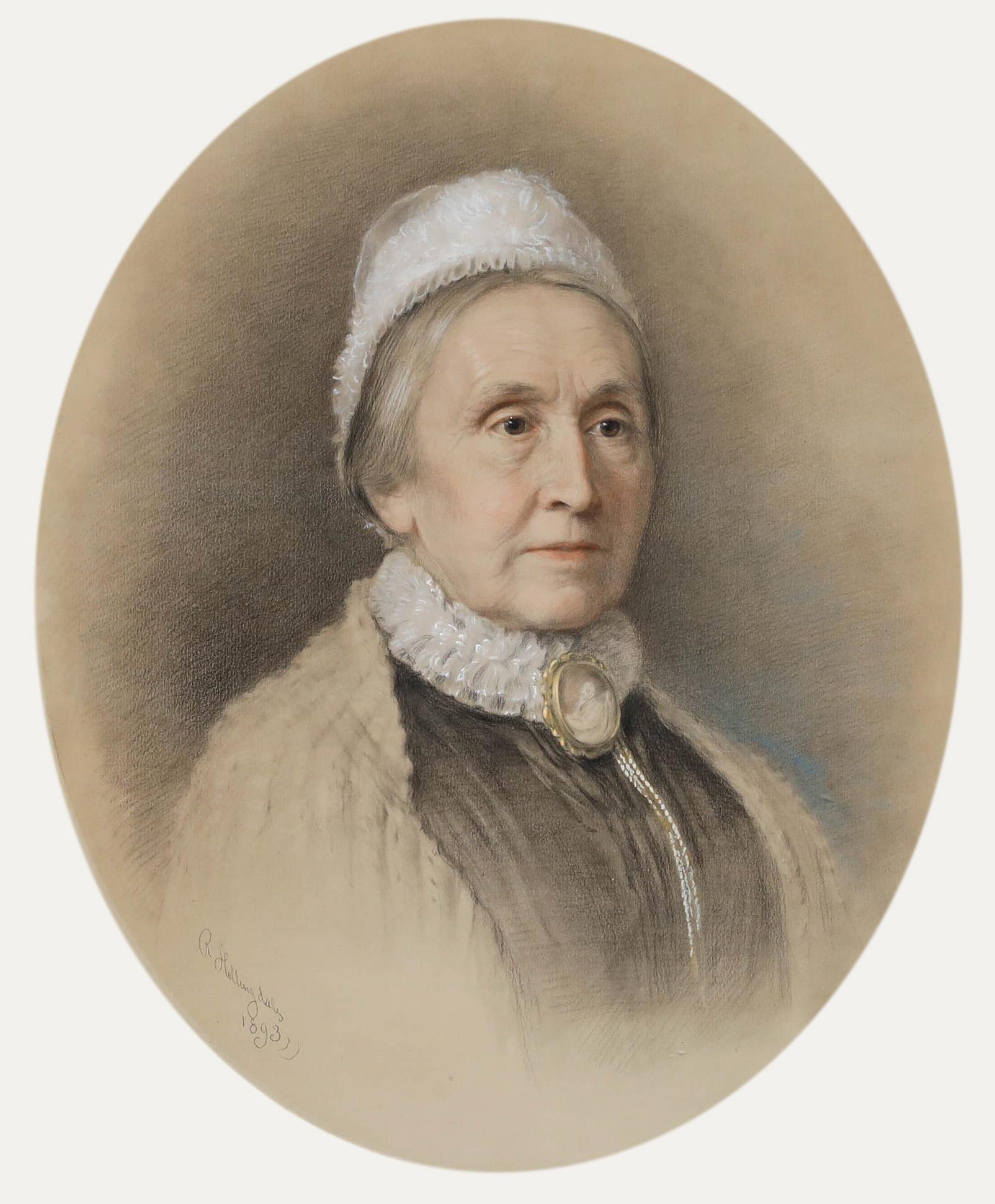 Richard Hollingdale (1850-1899) - Gerahmte pastellfarbene, viktorianische Dame mit Spitzenkopf im Angebot 1