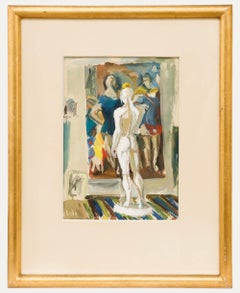 Sylviane Descarpentries (1925-2016) - Gouache contemporáneo, Estudio de una estatua