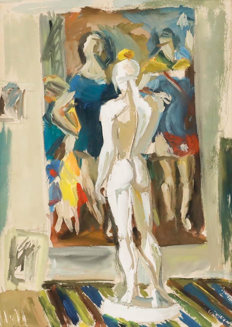 Sylviane Descarpentries (1925-2016) - Gouache contemporanea, Studio di una statua - Art di Unknown
