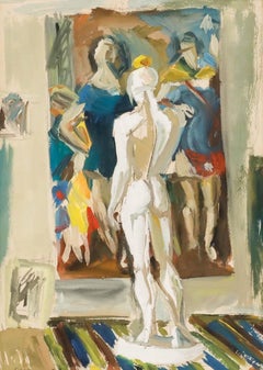 Sylviane Descarpentries (1925-2016) - Contemporary Gouache, Study of A Statue