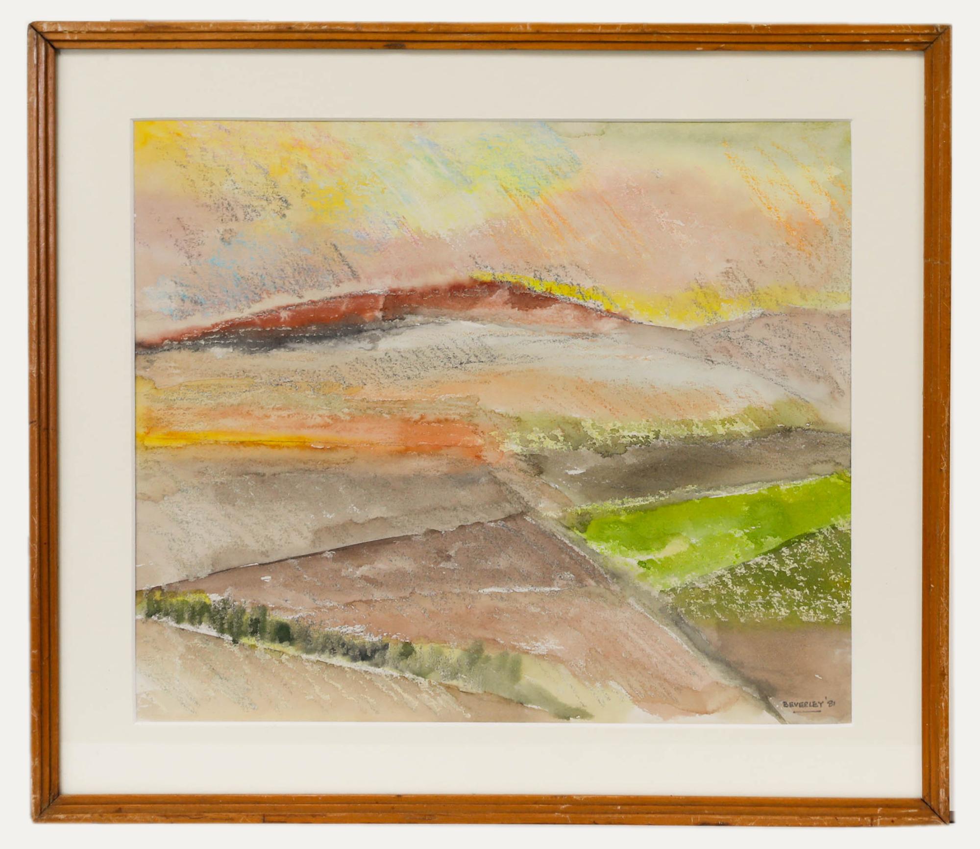 Landscape Art di Unknown - Beverley  - 1981 Pastello, Montagna al tramonto