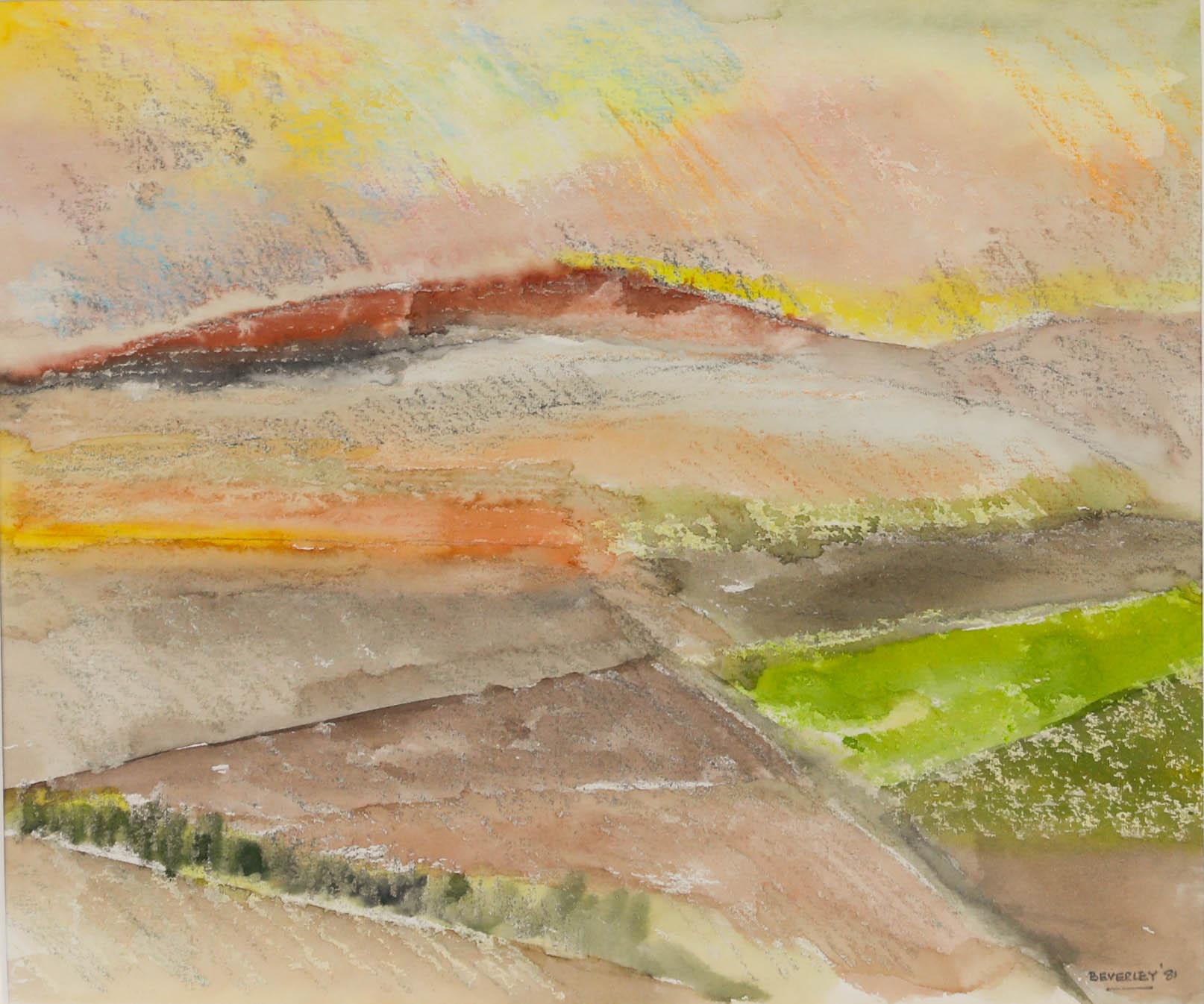 Beverley  - 1981 Pastello, Montagna al tramonto - Art di Unknown
