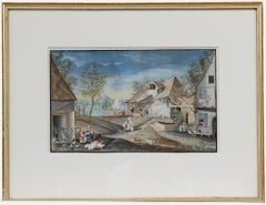 Fine Early 19th Century Gouache - Bustling Rural Scene