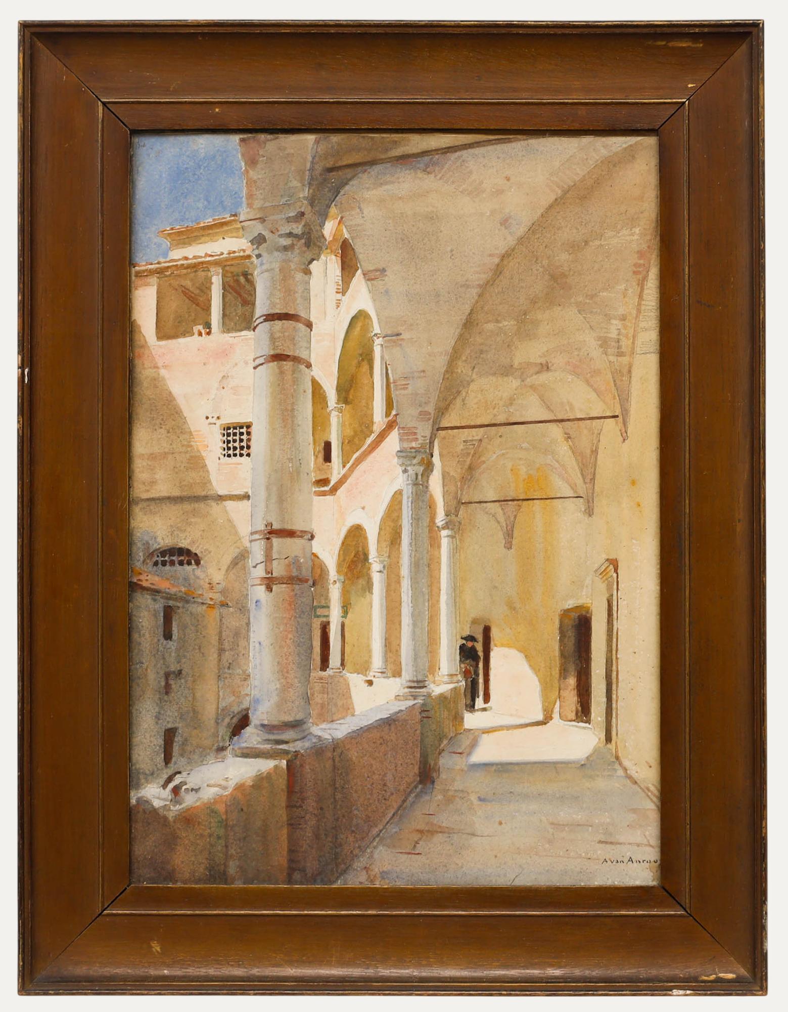 Anton Abraham van Anrooy (1870-1949) - Watercolour, The Cloister