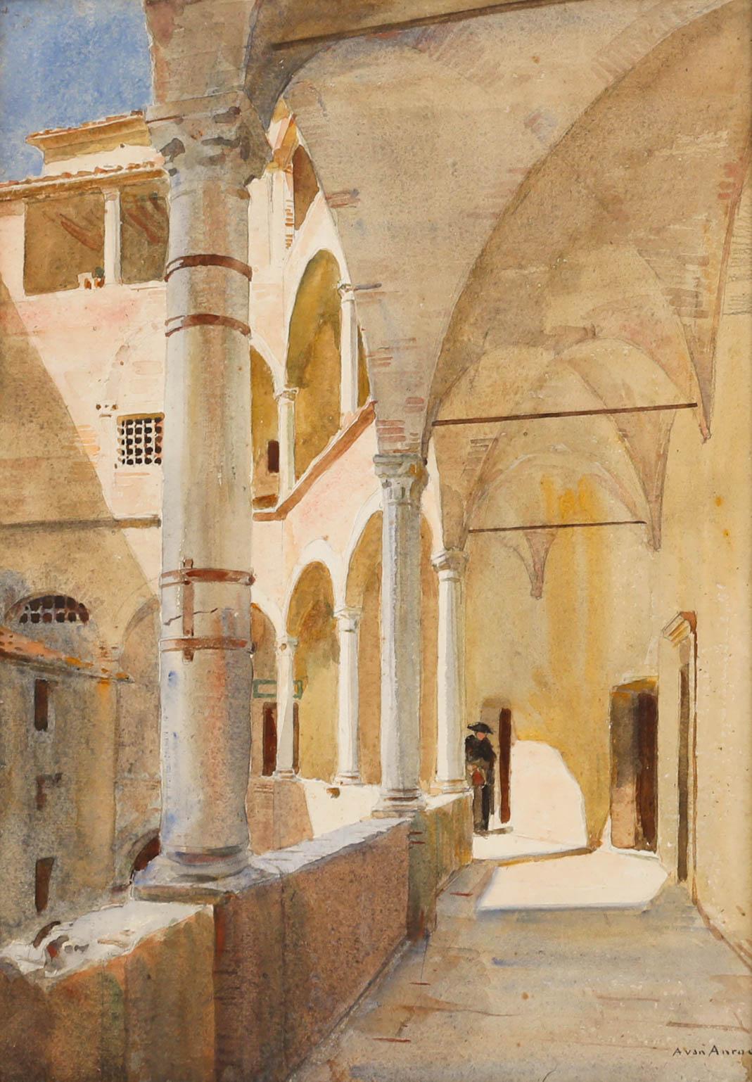 Anton Abraham van Anrooy (1870-1949) - Acquerello, Il chiostro - Art di Unknown
