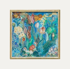 Vintage Hilderose Lämmle - Framed Mid 20th Century Pastel, Flower Meadow