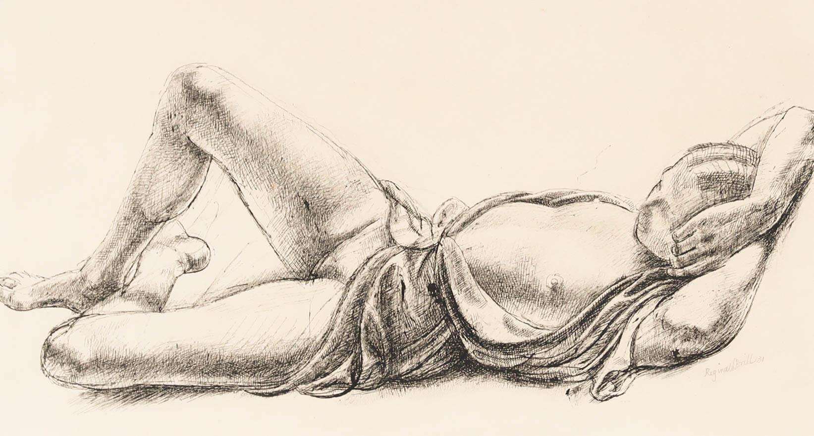 Reginald Brill (1902-1974) - 1931 Dibujo a pluma y tinta, Desnudo reclinado en venta 1