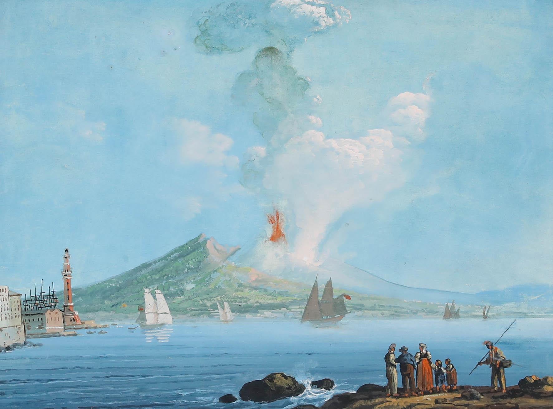 Gouache de l'école napolitaine du XIXe siècle - L'éruption du Vésuve - Art de Unknown