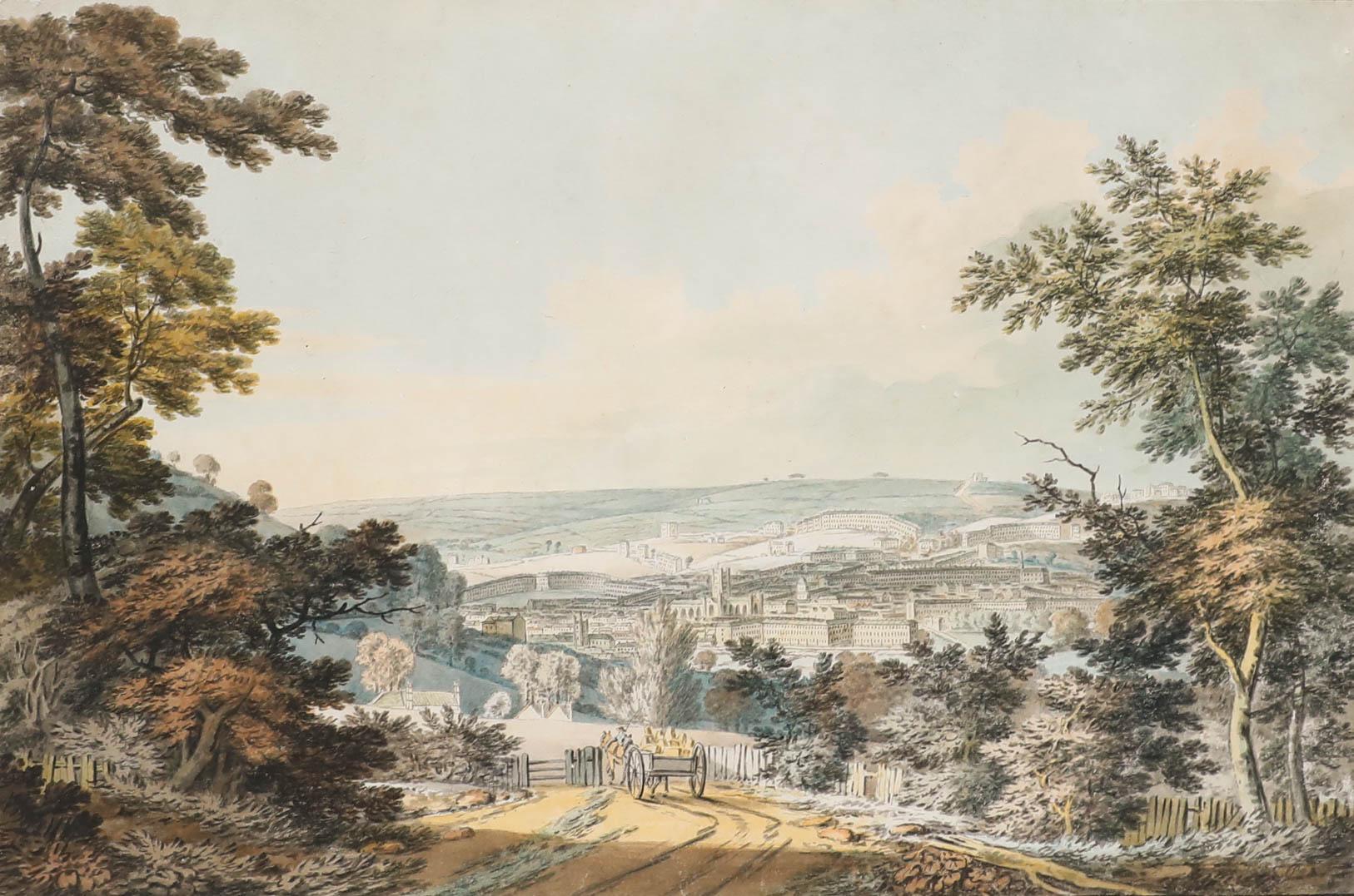Aquarelle du début du 19e siècle de l'English School - Vue de Bath - Art de Unknown
