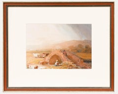 Maniera di David Cox (1783-1839) - Acquerello del XIX secolo, Incontro su un ponte