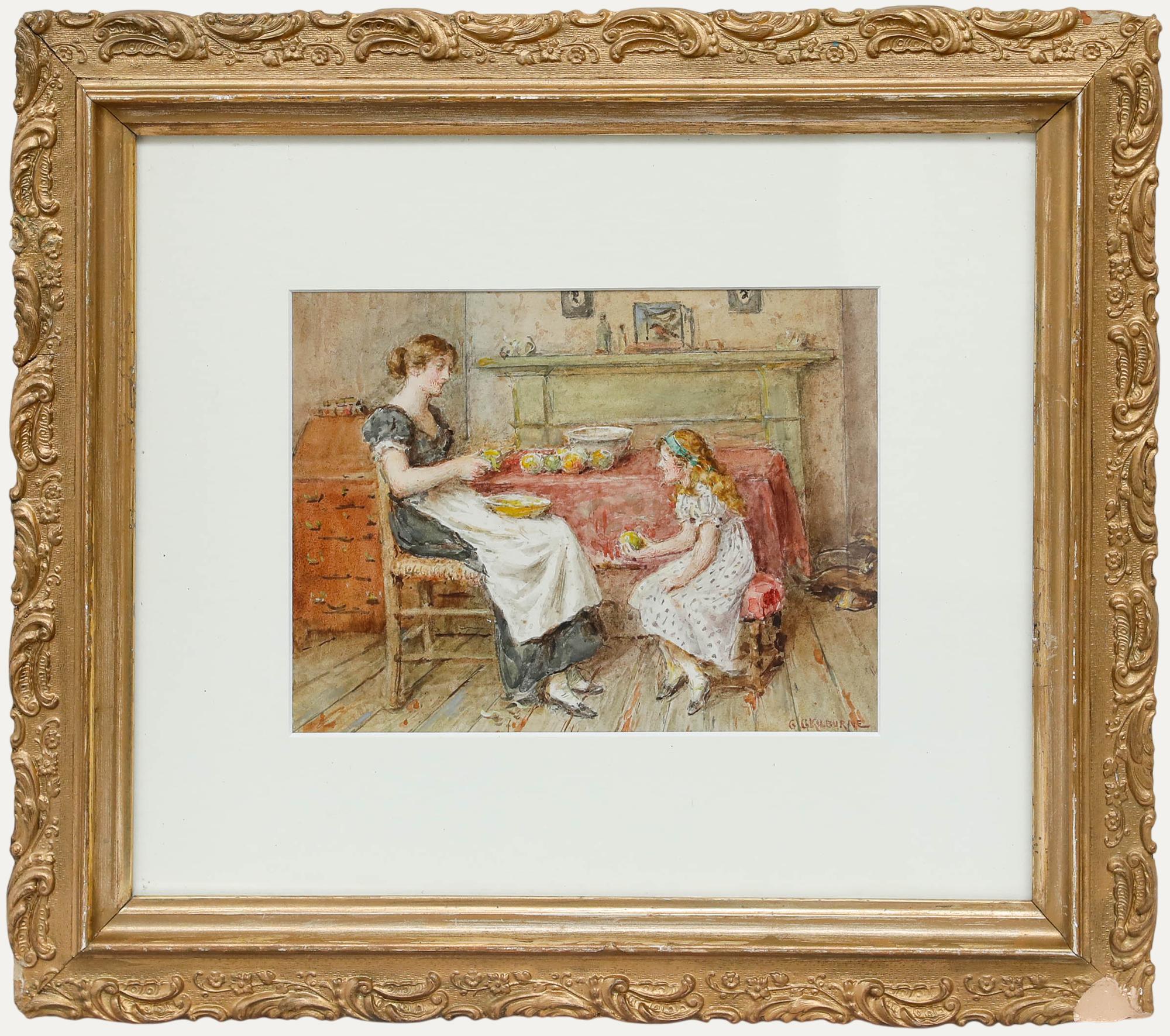 George Goodwin Kilburne (1839-1924) - Aquarelle, épluchage de pommes