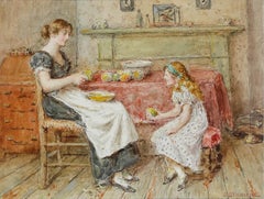 George Goodwin Kilburne (1839-1924) - Watercolour, Peeling Apples