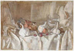 George Weissbort (1928-2013) - Watercolour, Garlic Bulbs on White Cloth