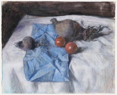 George Weissbort (1928-2013)- 20e siècle, aquarelle, légumes sur tissu bleu