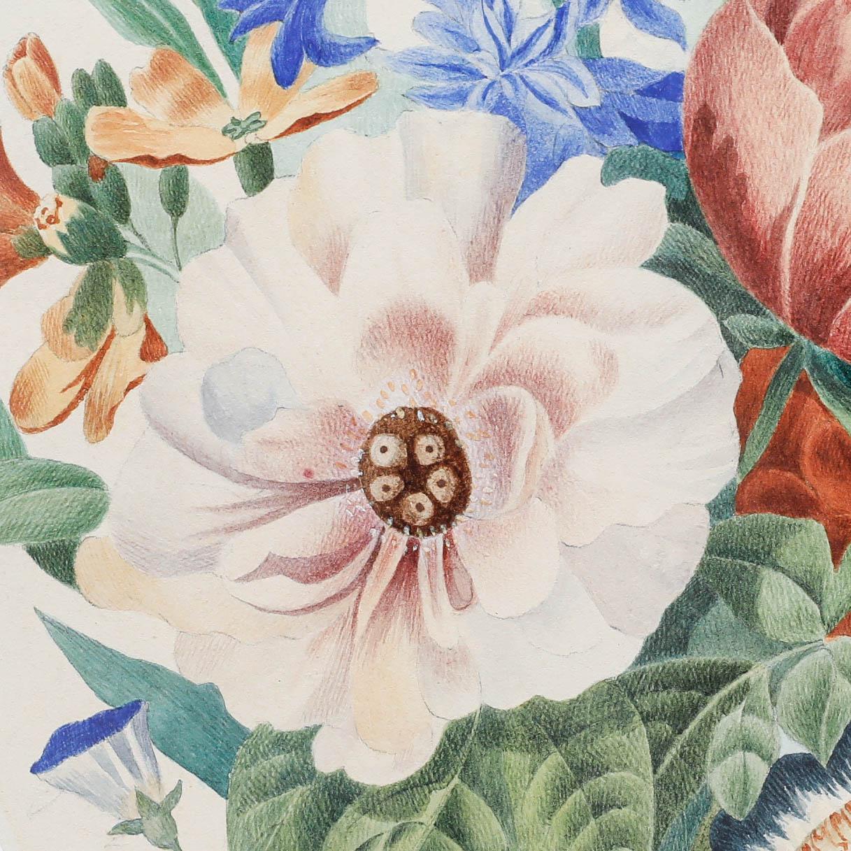 Acuarela fina del siglo XIX - Ramo de verano - Still-Life Beige de Unknown