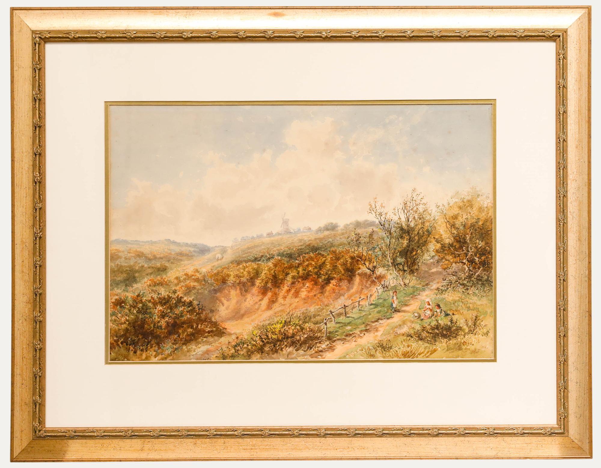 Landscape Art de Unknown - W. Harford - Acuarela enmarcada de finales del siglo XIX, El molino alto, un día de verano