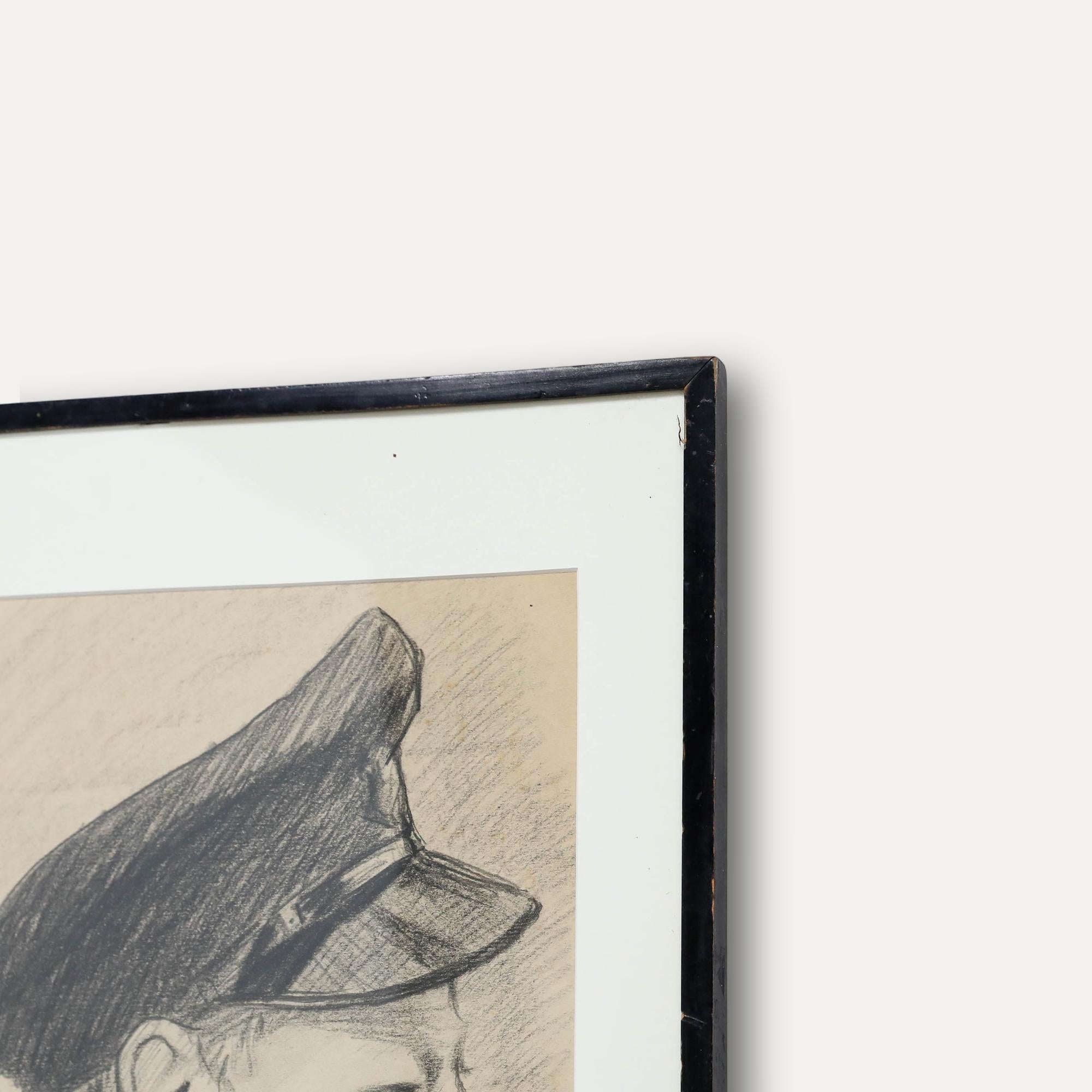 H.E. Foster - Early 20th Century Charcoal Drawing, Old Scott For Sale 1