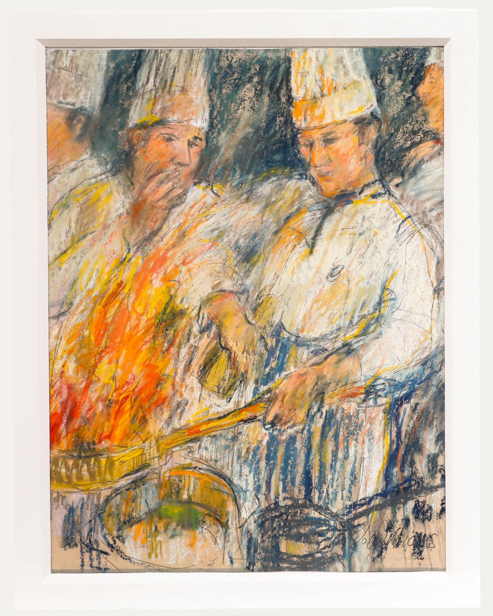 Unknown Portrait - Glo Williams (b.1940) - 20th Century Pastel, Chefs at Work