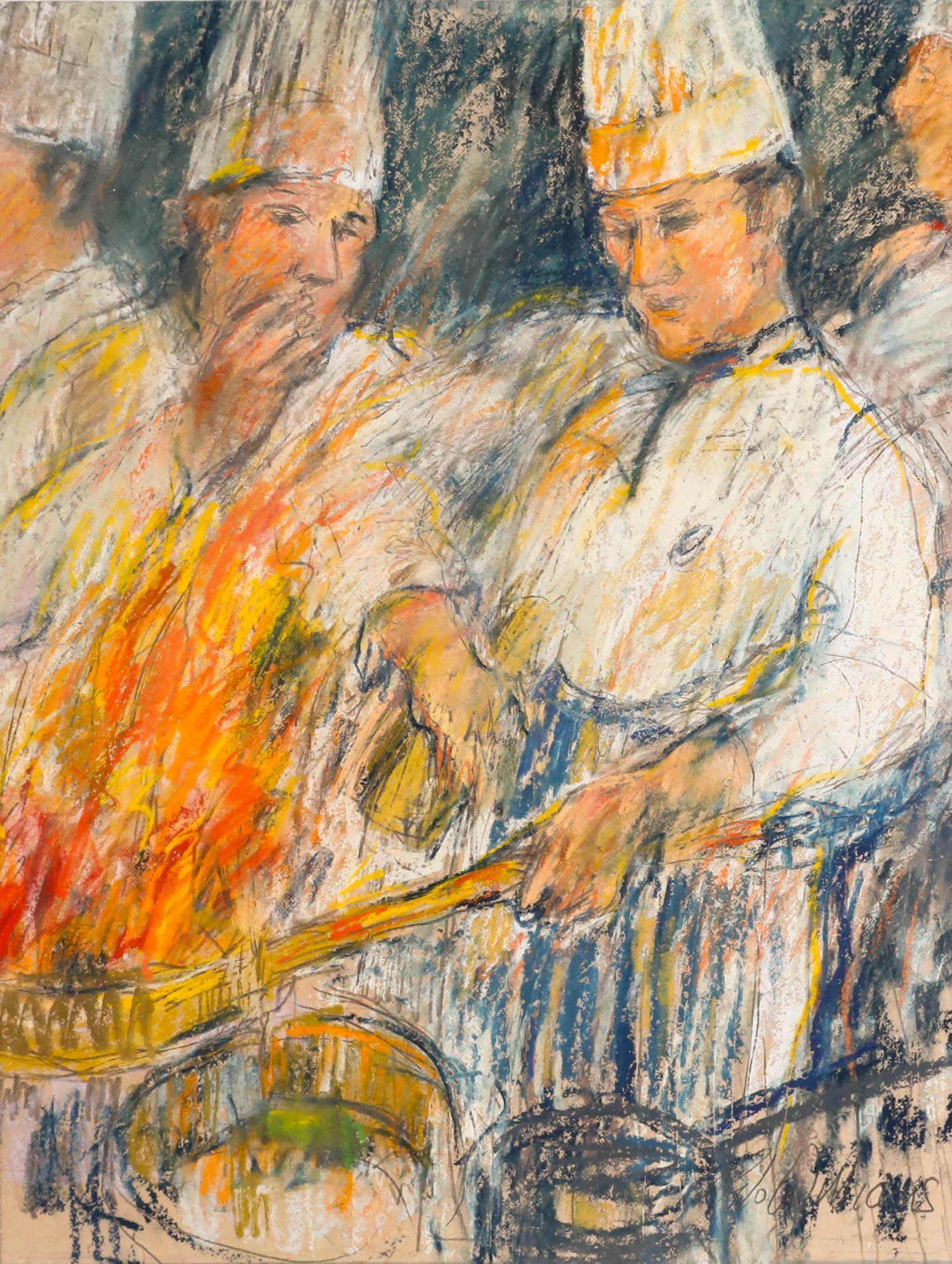 Glo Williams (b.1940) - 20th Century Pastel, Chefs at Work - Art by Unknown
