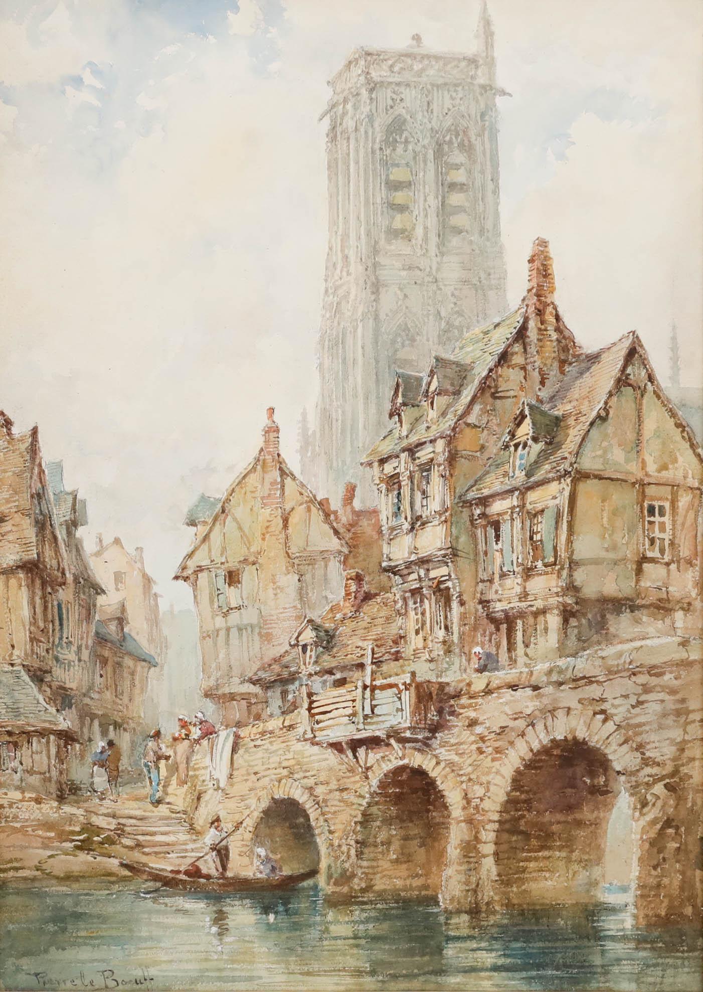 Pierre Le Boeuff (fl.1899-1920) - Late 19th Century Watercolour, Canal Scene For Sale 1