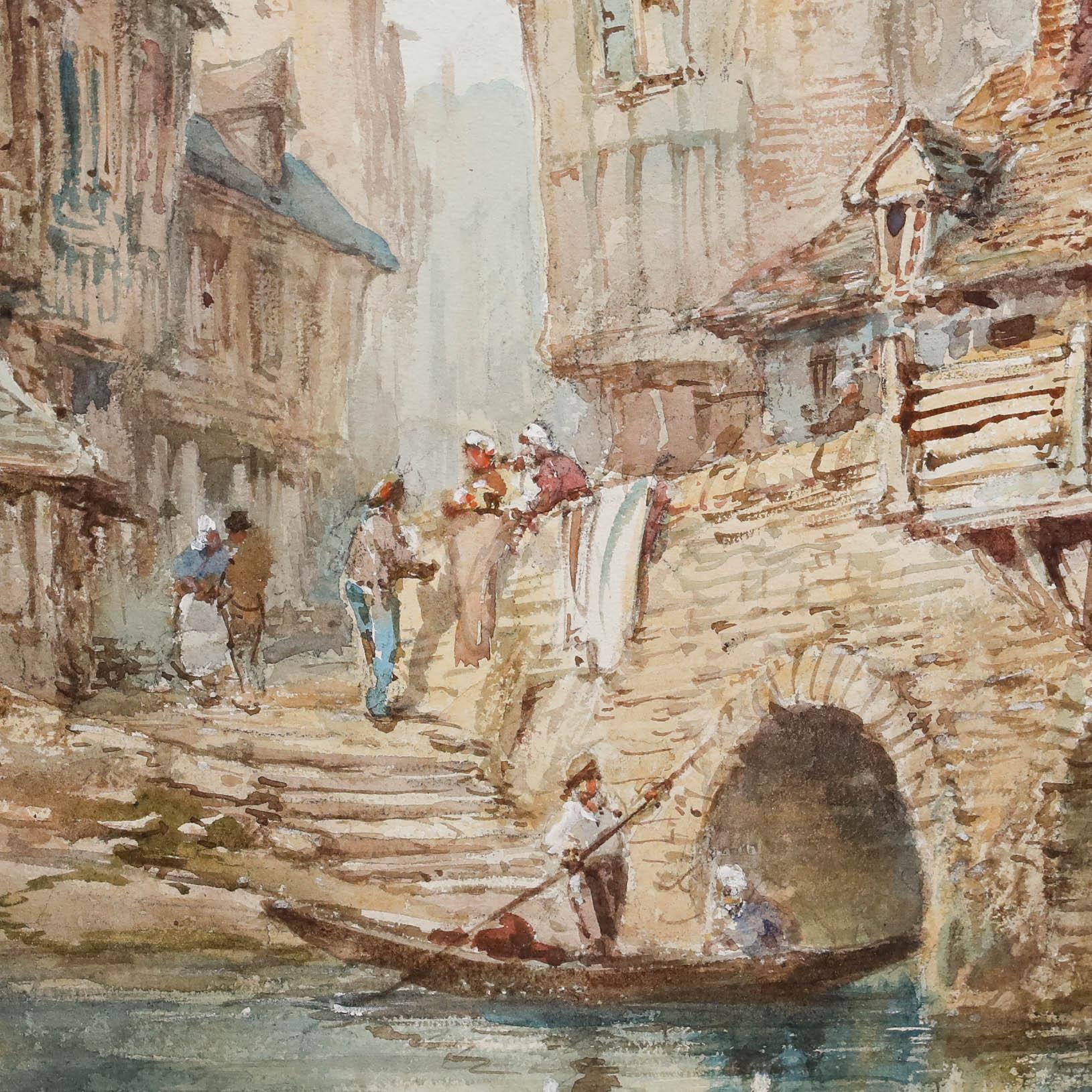 Pierre Le Boeuff (fl.1899-1920) - Late 19th Century Watercolour, Canal Scene For Sale 4