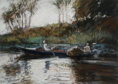 John Linfield (b.1930) - Framed 20th Century Pastel, Rowing Down the River