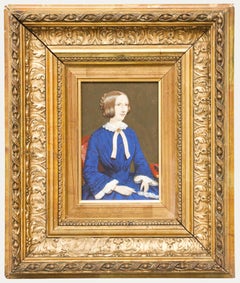 English School 19th Century Watercolour - Lady in a Blue Dress