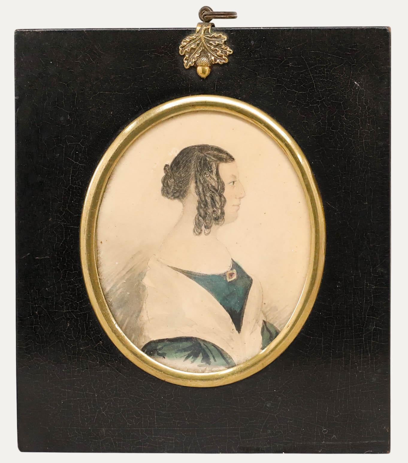 Unknown Portrait - Miniature Mid 19th Century Watercolour - Distinguished Couple II
