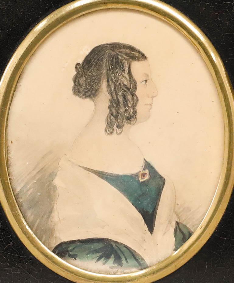 Miniature Mid 19th Century Watercolour - Distinguished Couple II - Art by Unknown
