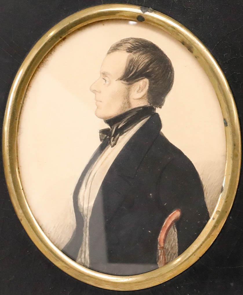 Miniature 1845 Watercolour - Distinguished Couple I - Art by Unknown