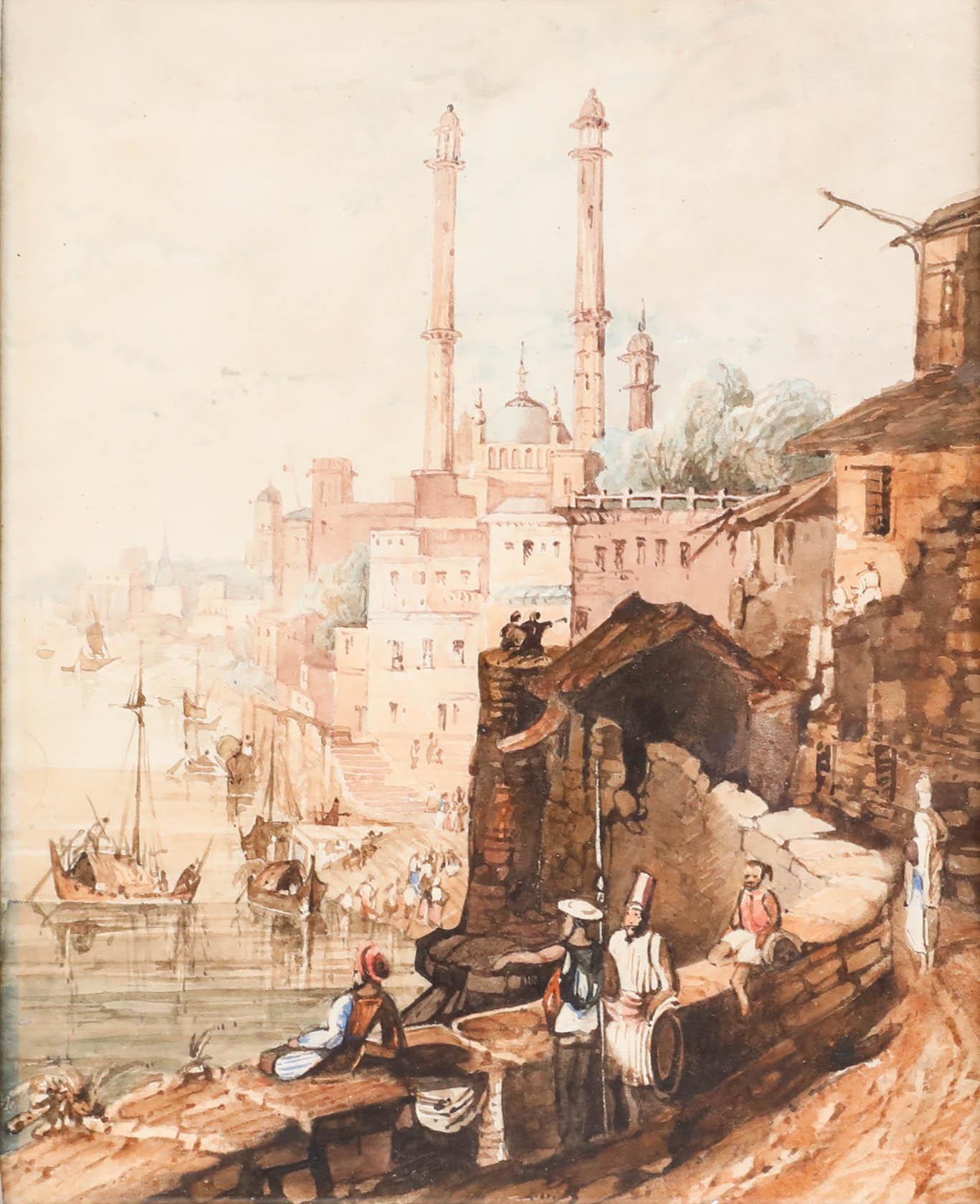 Framed 19th Century Watercolour - City of Benares - Art by Unknown