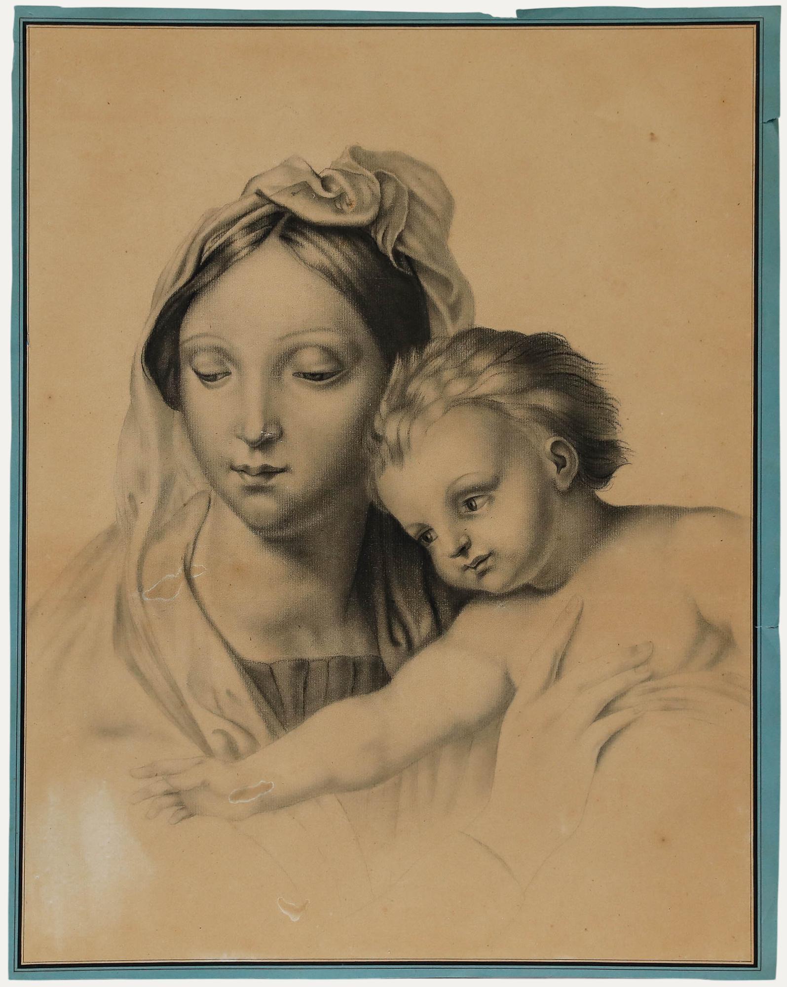 Unknown Figurative Art - After Raphael (1483-1520) - 19th Century Graphite Drawing, Madonna of the Fish