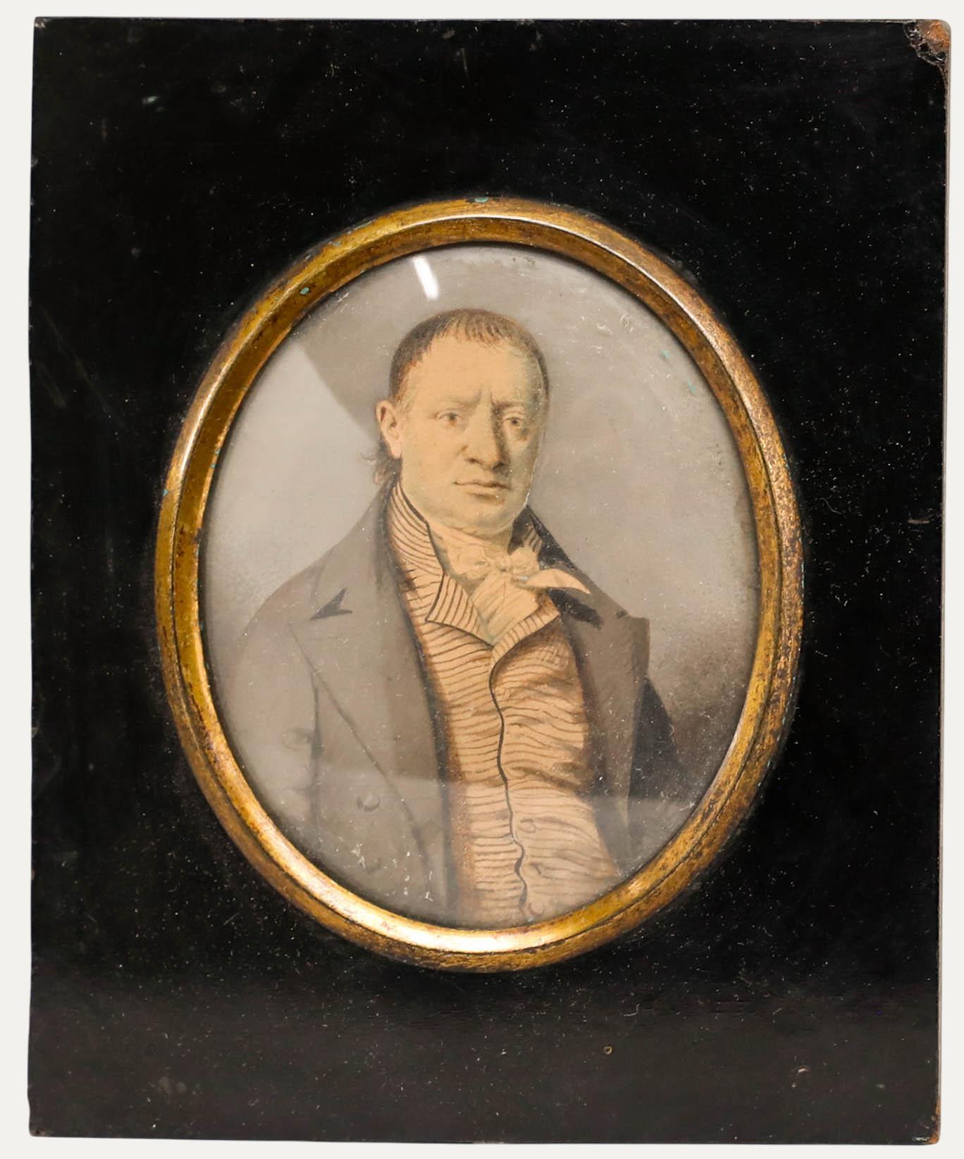 Miniature Early 19th Century Watercolour - Portrait of a Gentleman - Art by Unknown