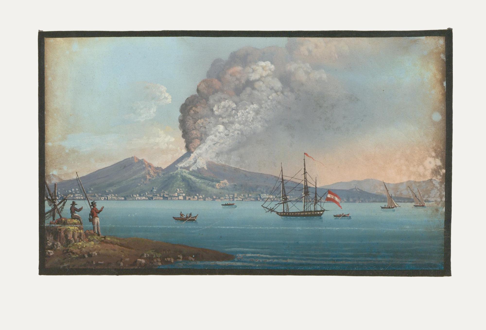 Gouache de 1822 enmarcado - La Erupción del Vesubio I