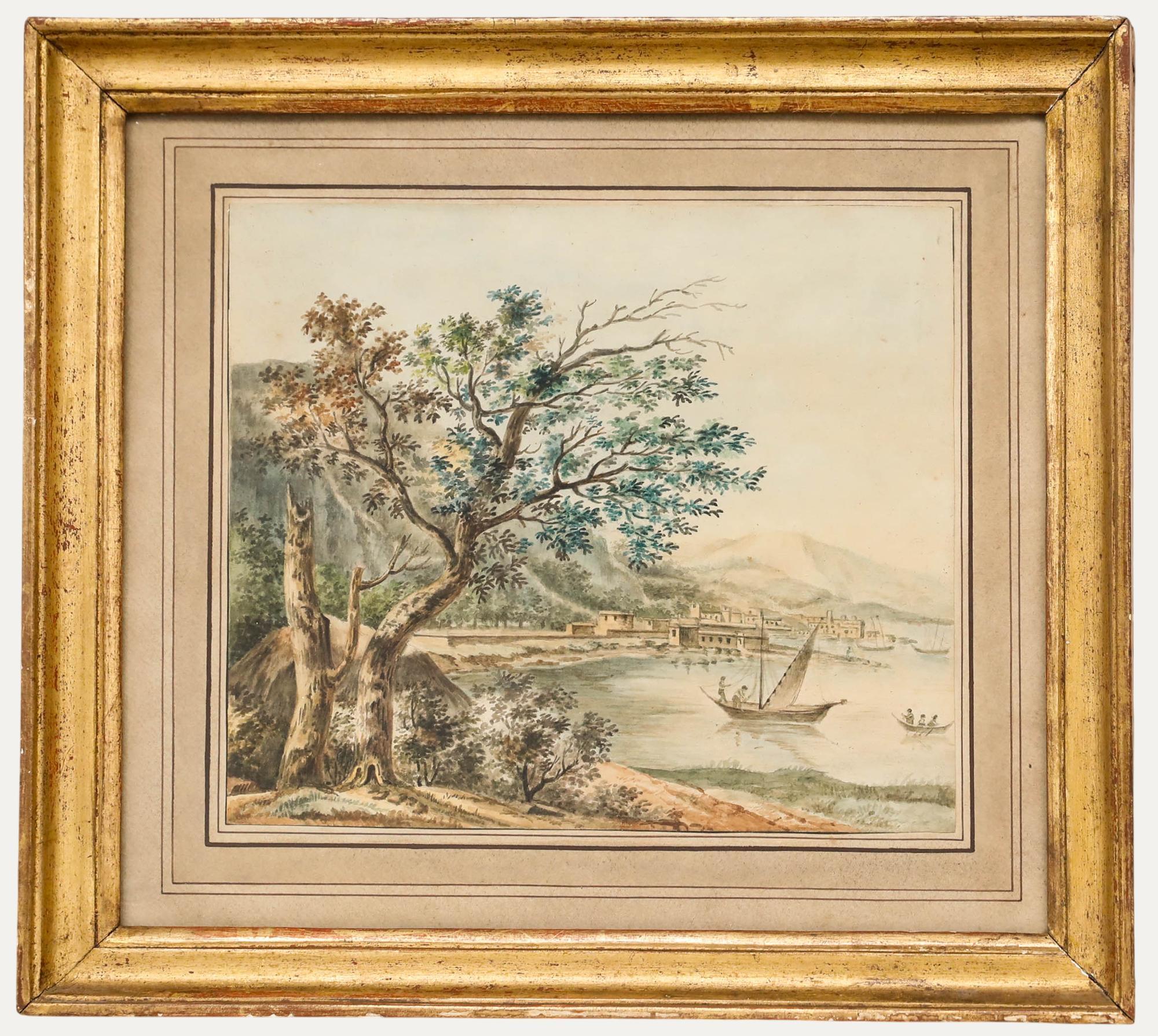 Unknown Figurative Art - French School 19th Century Watercolour - A View of the Boats