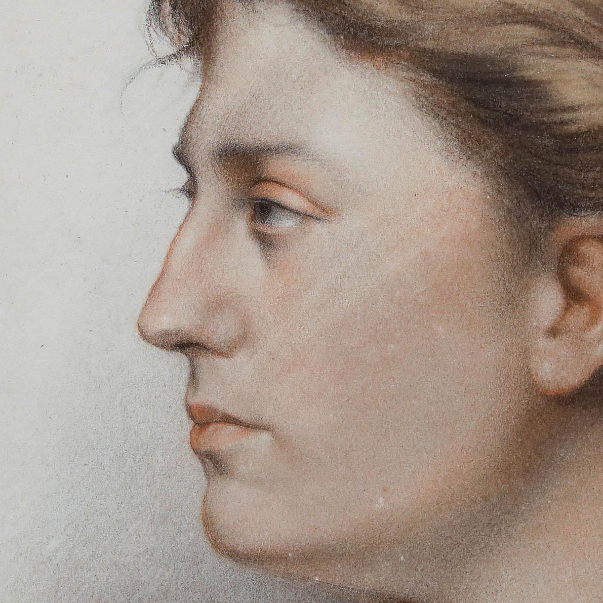 1878 Pastel - Classical Portrait in Profile For Sale 2