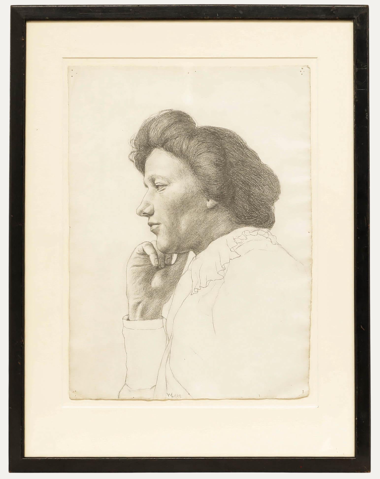 Unknown Portrait - William Henry Ladd - Early 20th Century Graphite Drawing, Woman in Profile