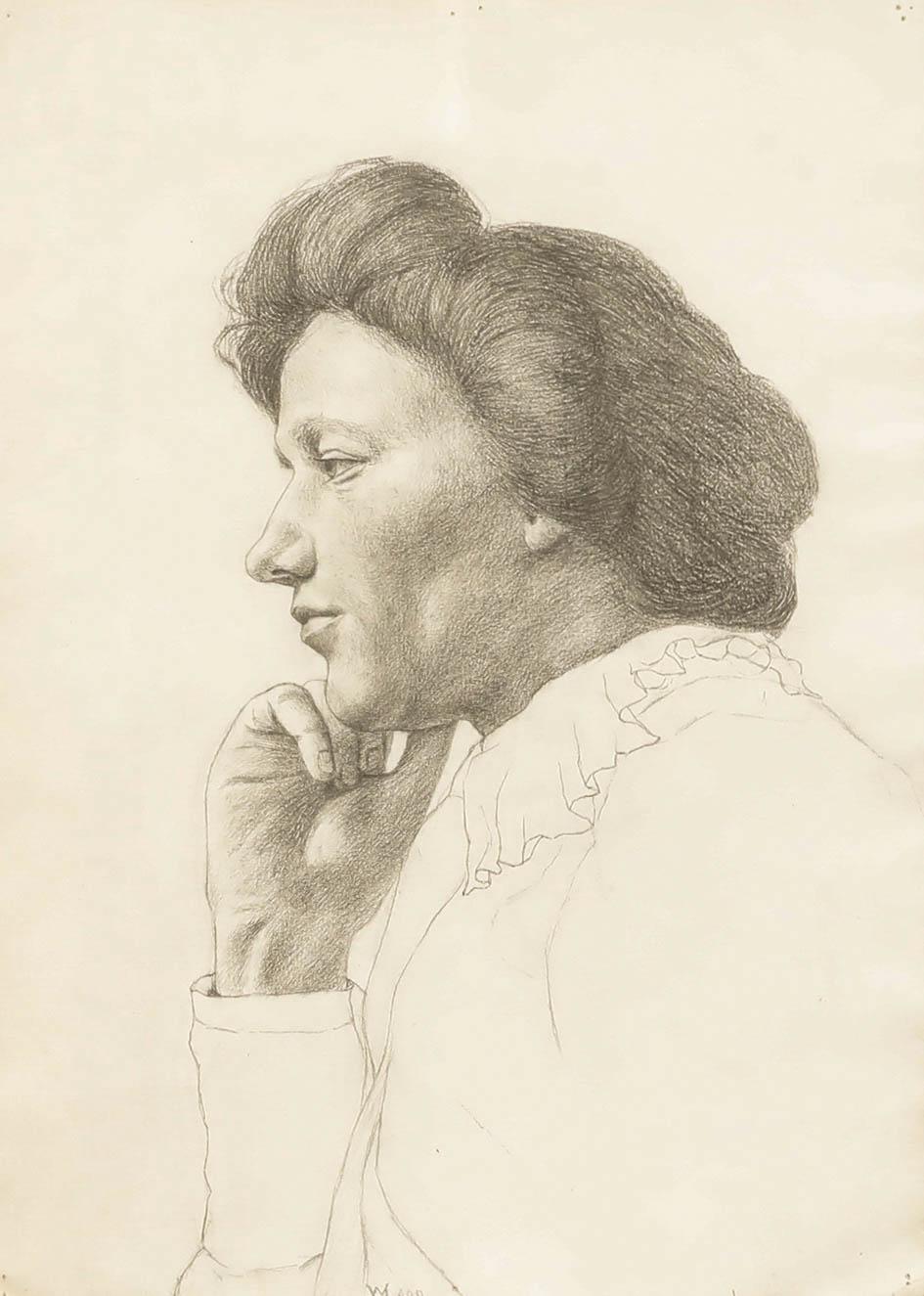 William Henry Ladd - Early 20th Century Graphite Drawing, Woman in Profile - Art by Unknown