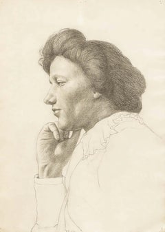 William Henry Ladd - Dibujo al grafito de principios del siglo XX, Mujer de perfil