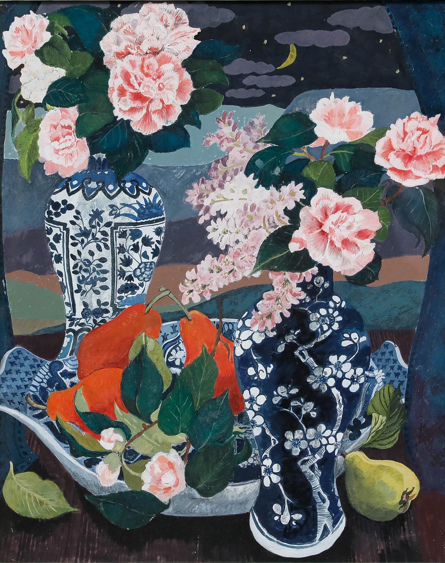 Dione Page (1936-2021) - 1992 Gouache, Under The Crescent Moon For Sale 1