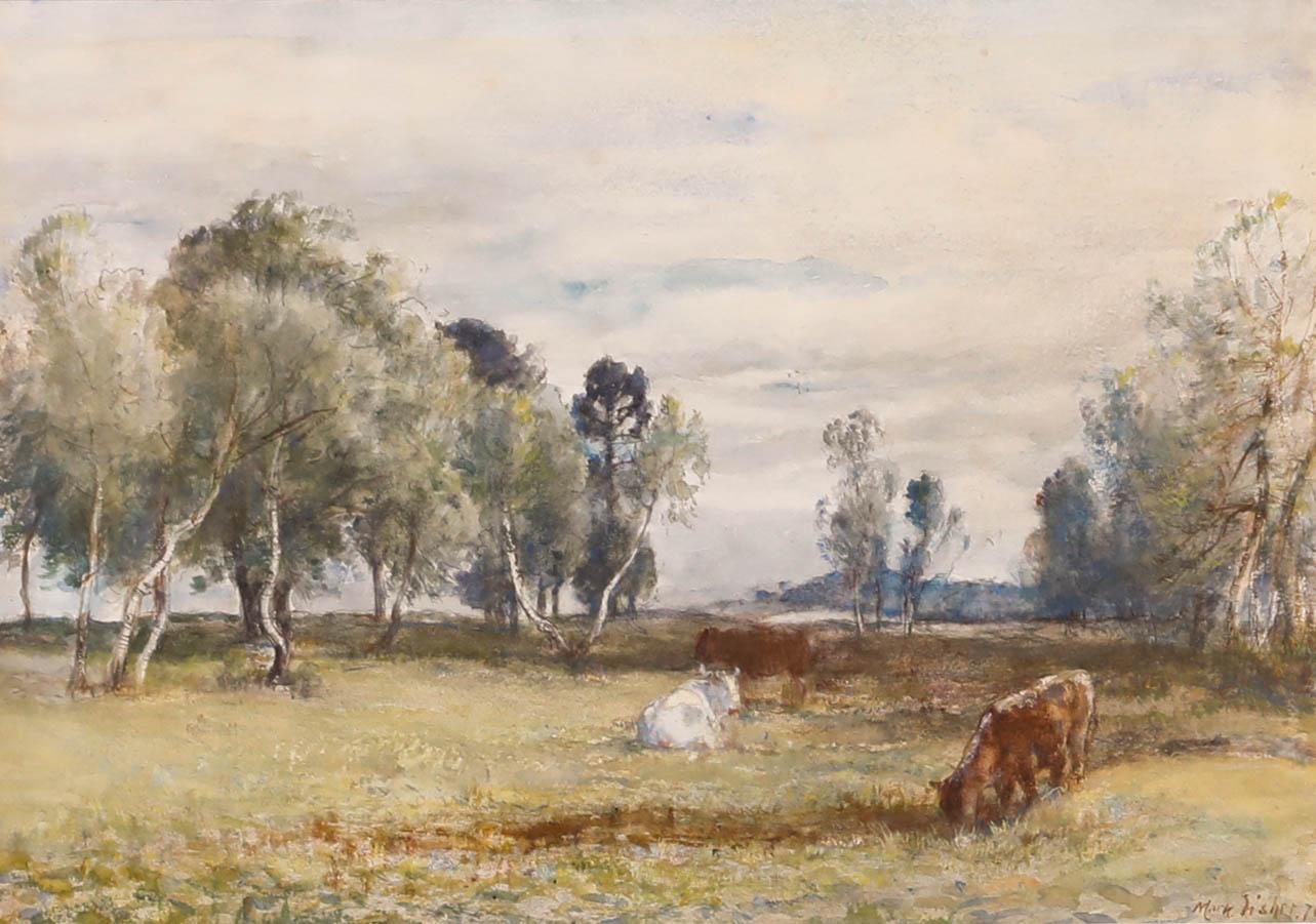 William Mark Fisher RA (1841-1923) - 1876 Watercolour, Cattle in Rural Scene For Sale 1