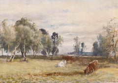 William Mark Fisher RA (1841-1923) - Acquerello del 1876, Bovini in scena rurale